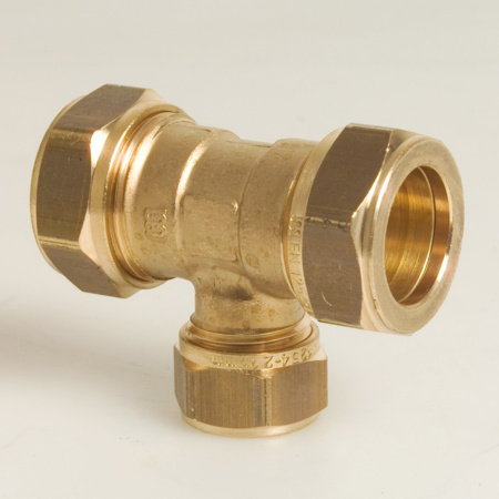Picture of Verlopend T-stuk messing KIWA 3 x knel  28 mm x 15 x 28 mm